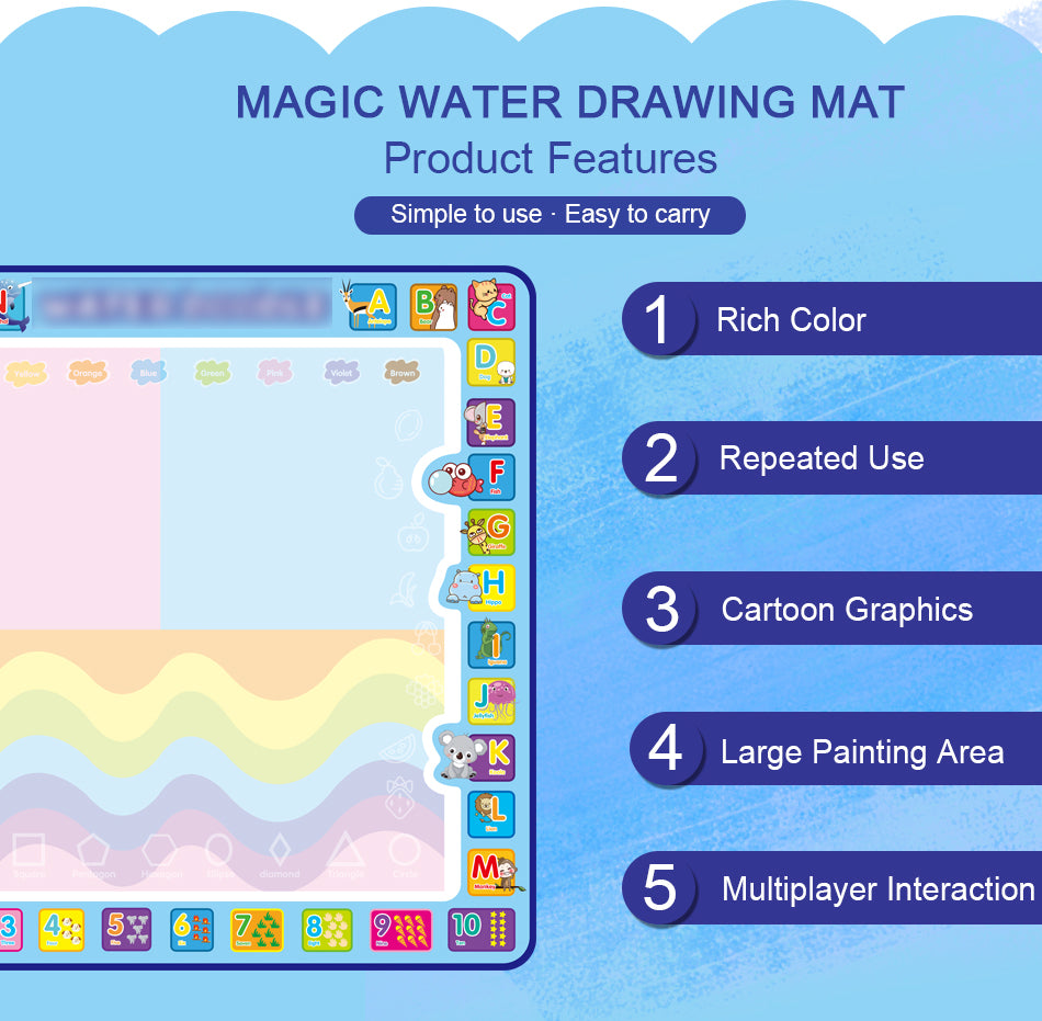 Kids Doodle Water Mat - Alphabet animal water canvas
