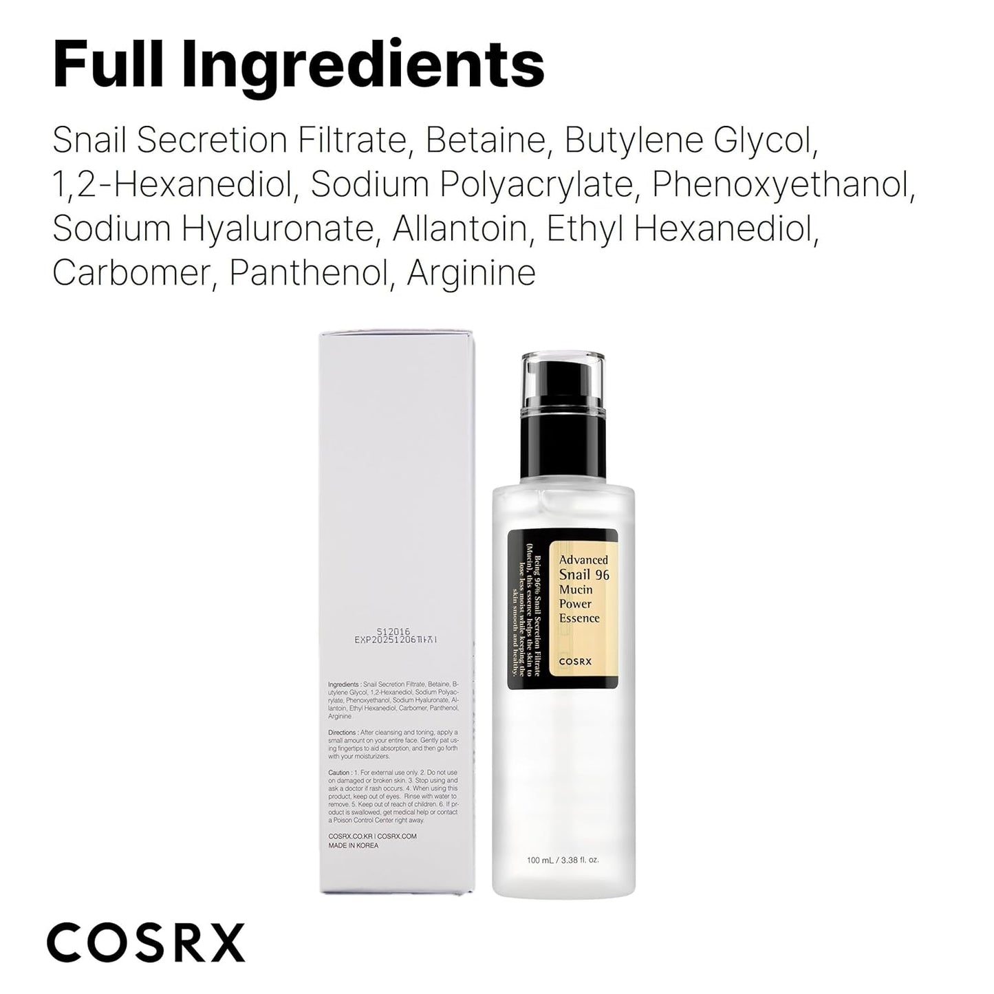 COSRX Hydrating Snail Serum for Face, 3.38 fl.oz 100ml.