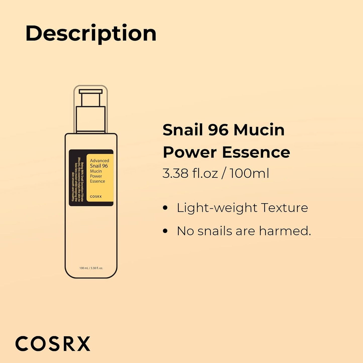 COSRX Hydrating Snail Serum for Face, 3.38 fl.oz 100ml.