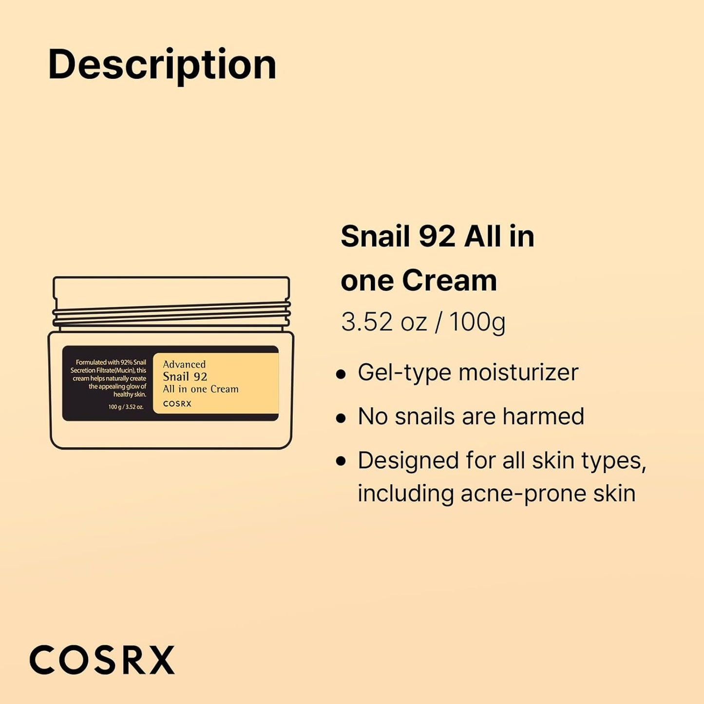 COSRX Snail Mucin 92% Face Moisturizer, 3.52 Oz