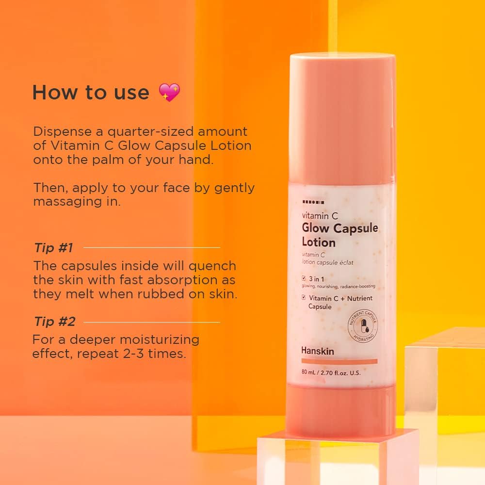 Hanskin Vitamin C Glow Capsule Face Moisturizer, Brightening Korean Skin Care, 2.7 fl oz