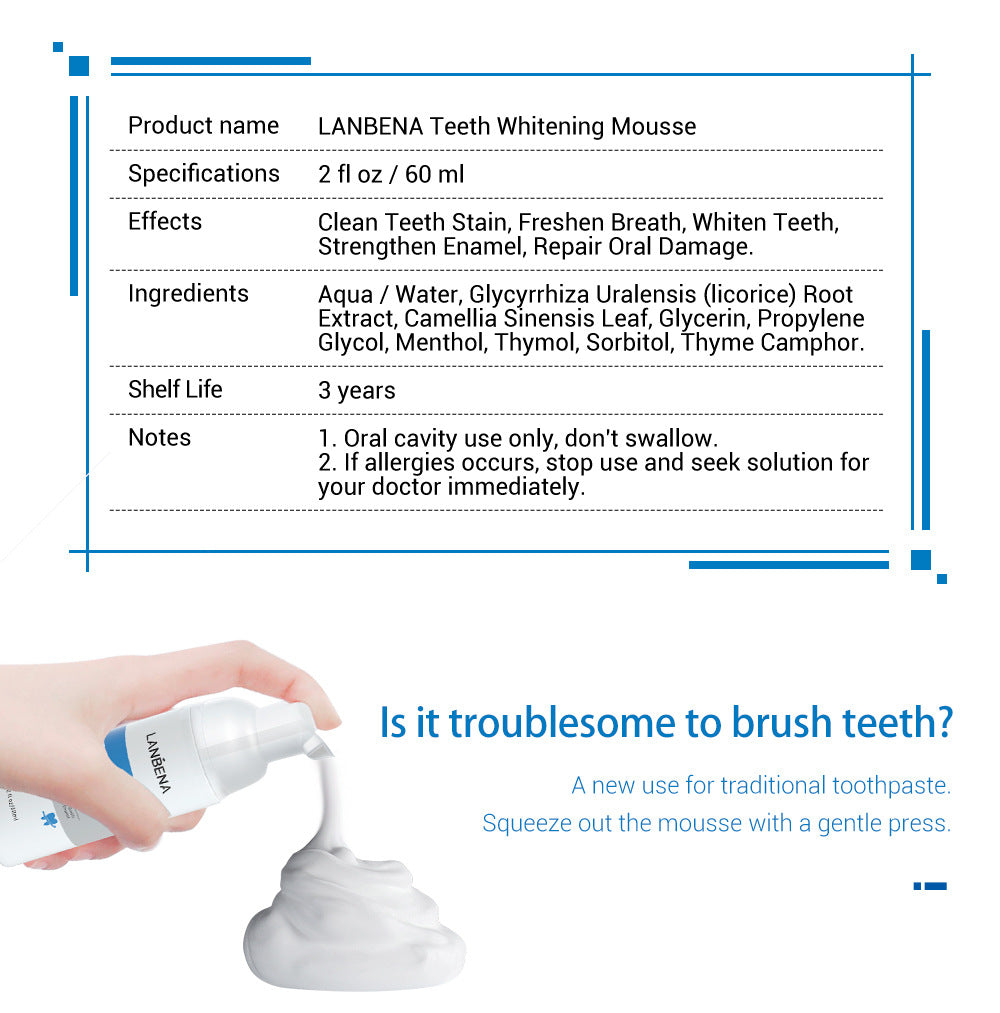 Lanbena Teeth  Whitening MousseRemove Teeth Stain  and Freshen Breath