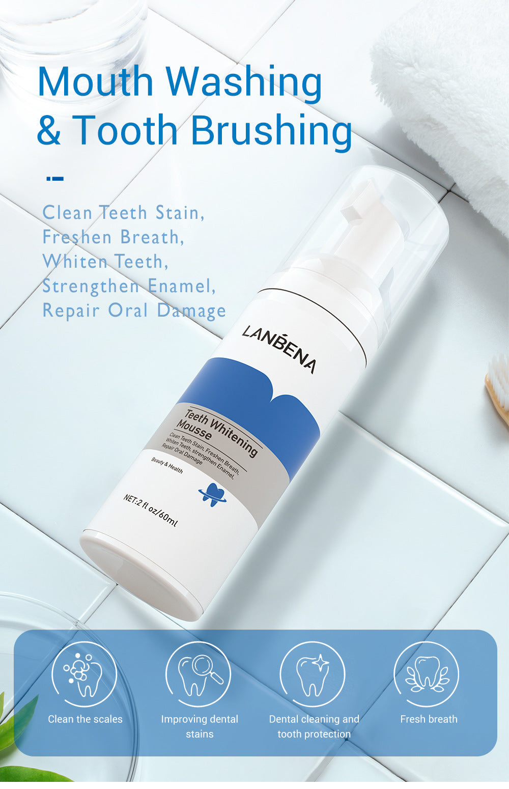 Lanbena Teeth  Whitening MousseRemove Teeth Stain  and Freshen Breath