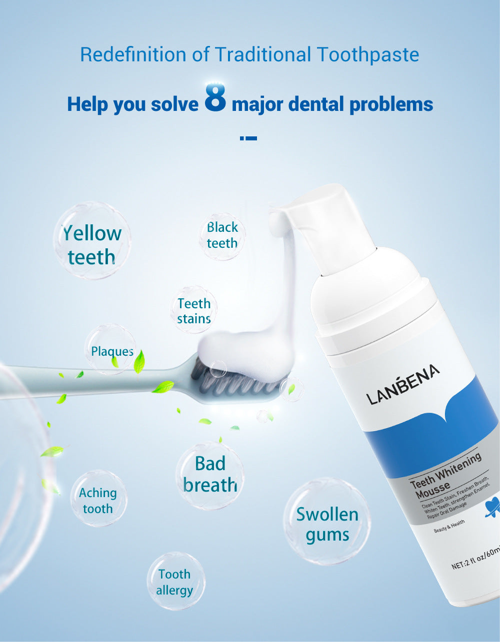 Lanbena Teeth  Whitening MousseRemove Teeth Stain  and Freshen Breath