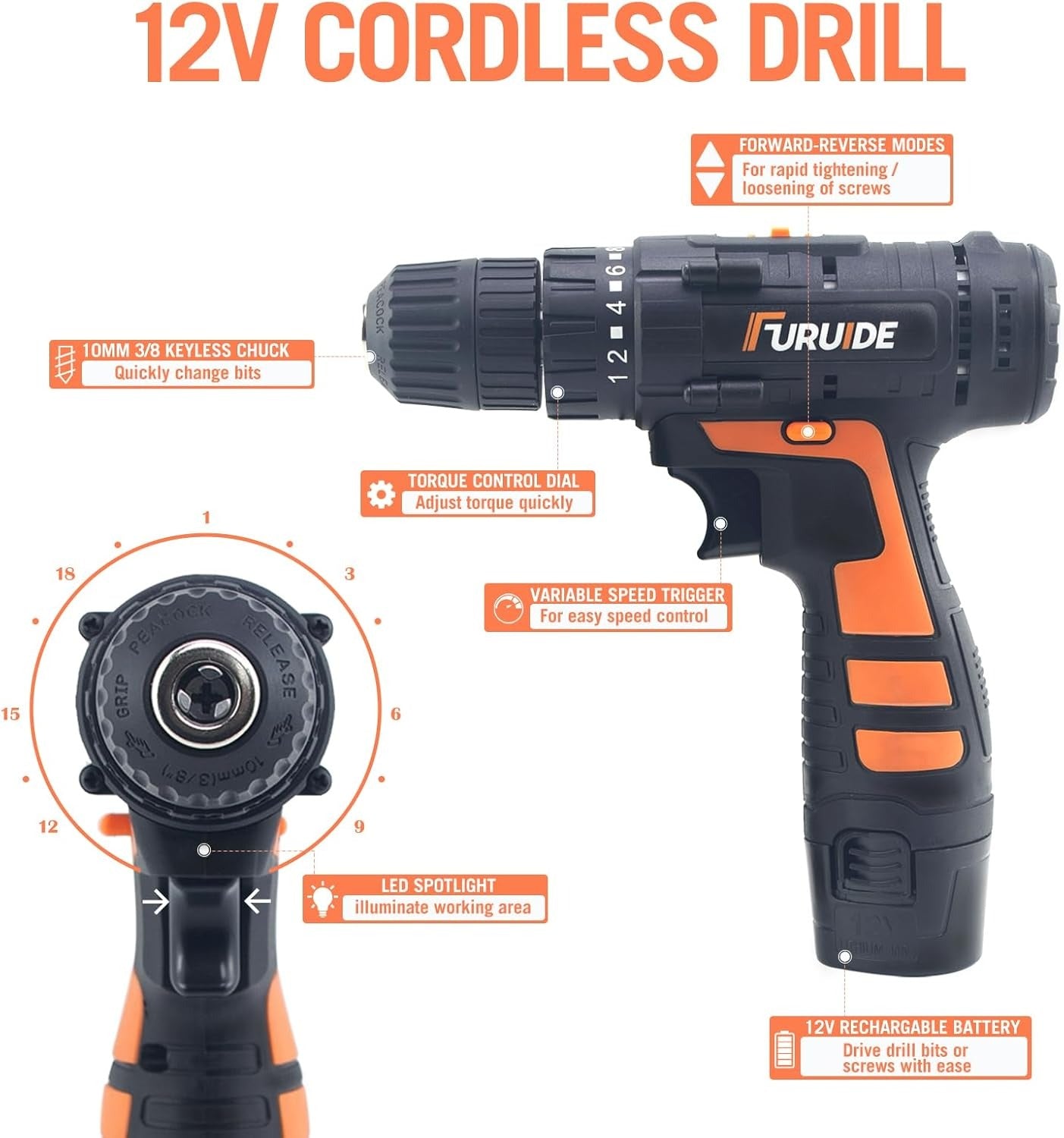 Cordless Drill Tool Set Power Drill for Home, Office & Garden | عدة أدوات احترافية ٣٤ قطعة لاسلكية