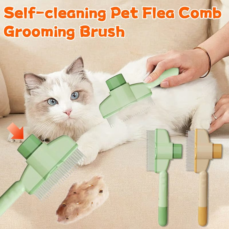 Self-Cleaning Pet Flea Comb & Grooming Brush for Dogs & Cats
